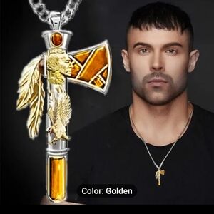 New Men's Golden warriors Hatchet Necklace